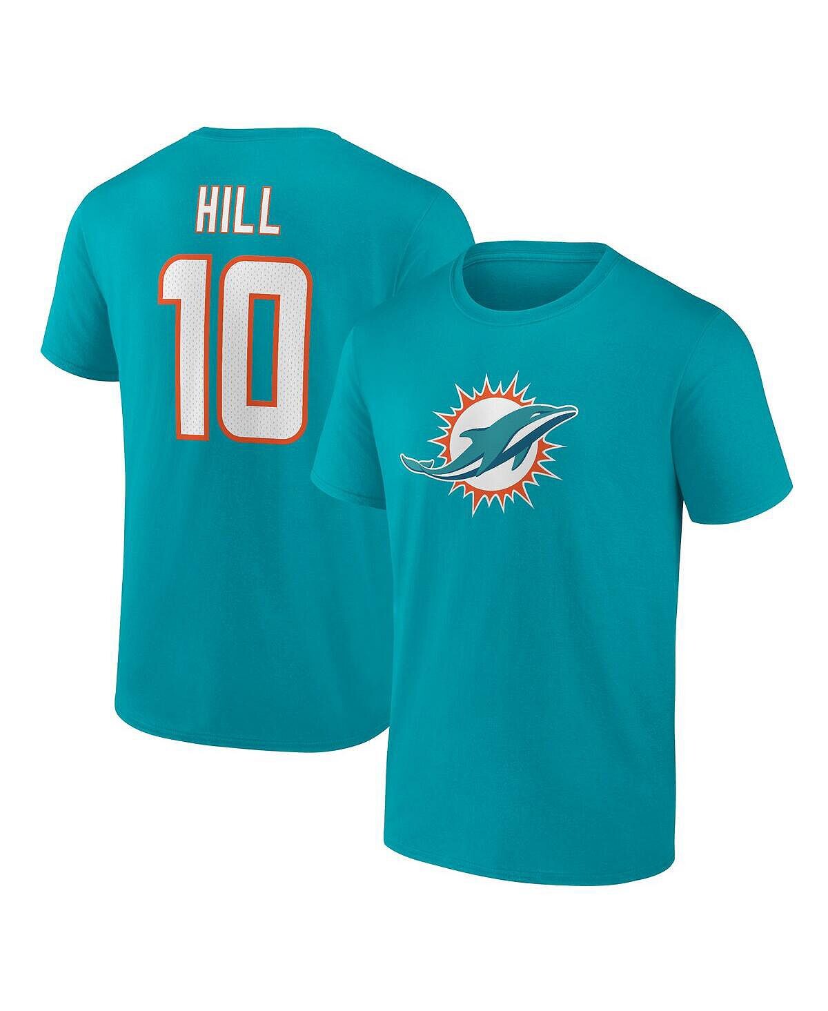 

Мужская фирменная футболка Tyreek Hill Aqua Miami Dolphins со значком игрока, именем и номером Fanatics