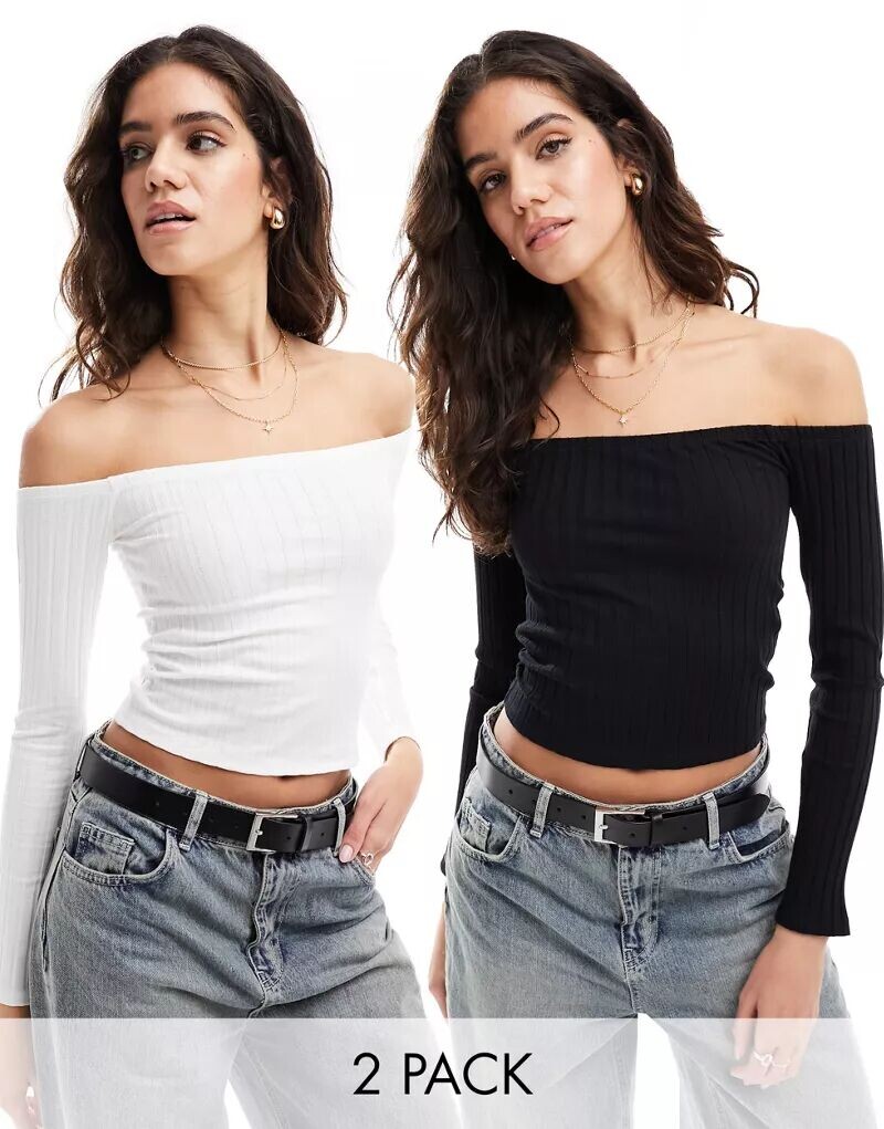 

Набор из двух белых и черных топов в рубчик Miss Selfridge