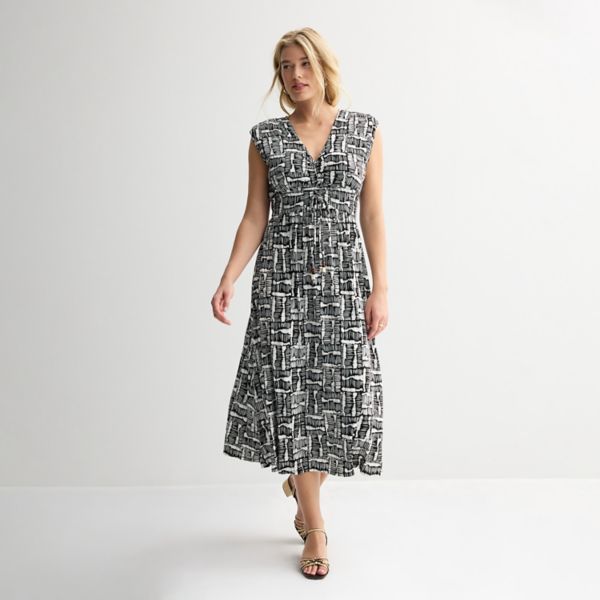

Женское платье миди-макси с завышенной талией Nine West, цвет black bamboo texture