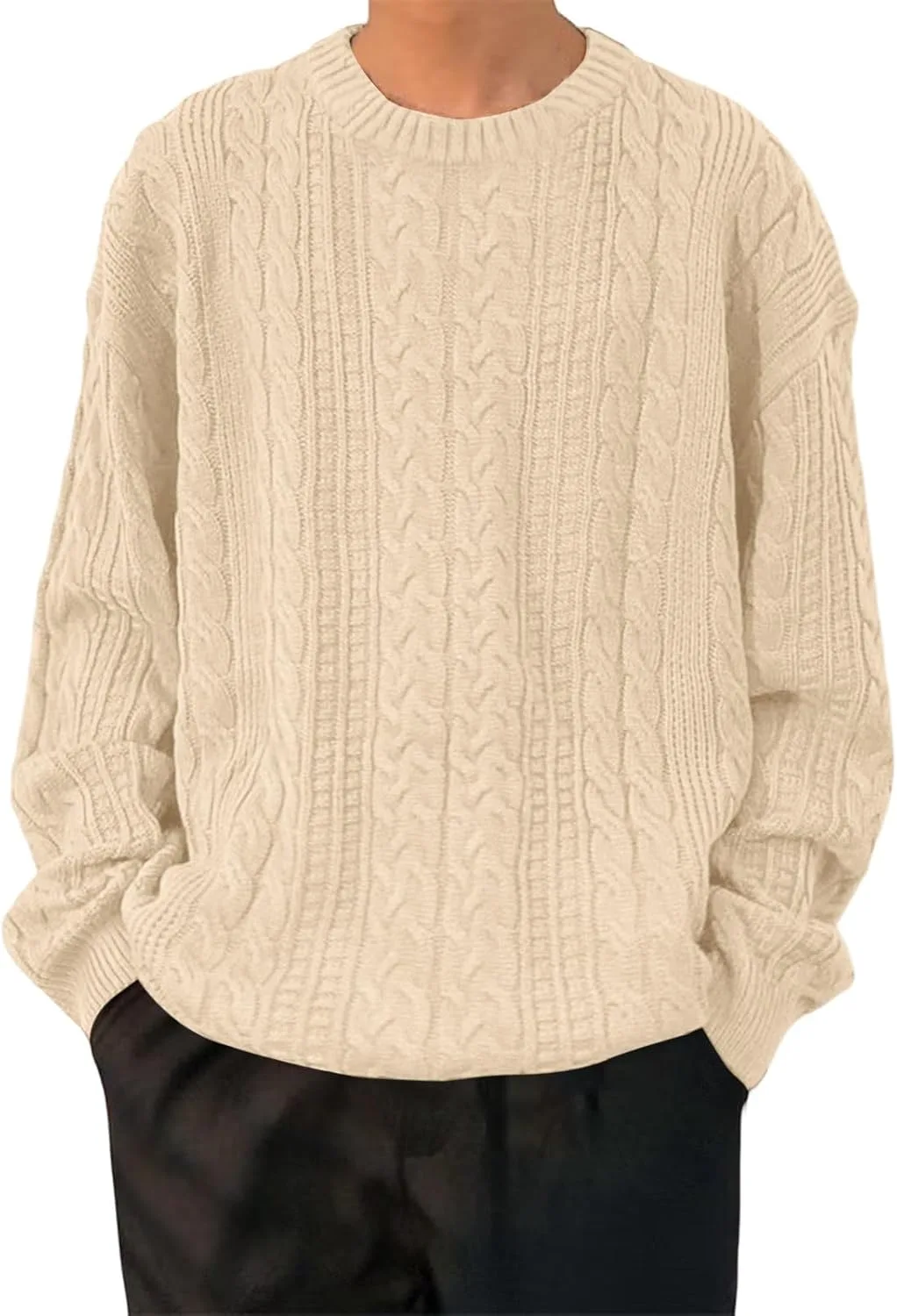 Мужской свитер Crewneck свободного кроя с узором Cable Knitted