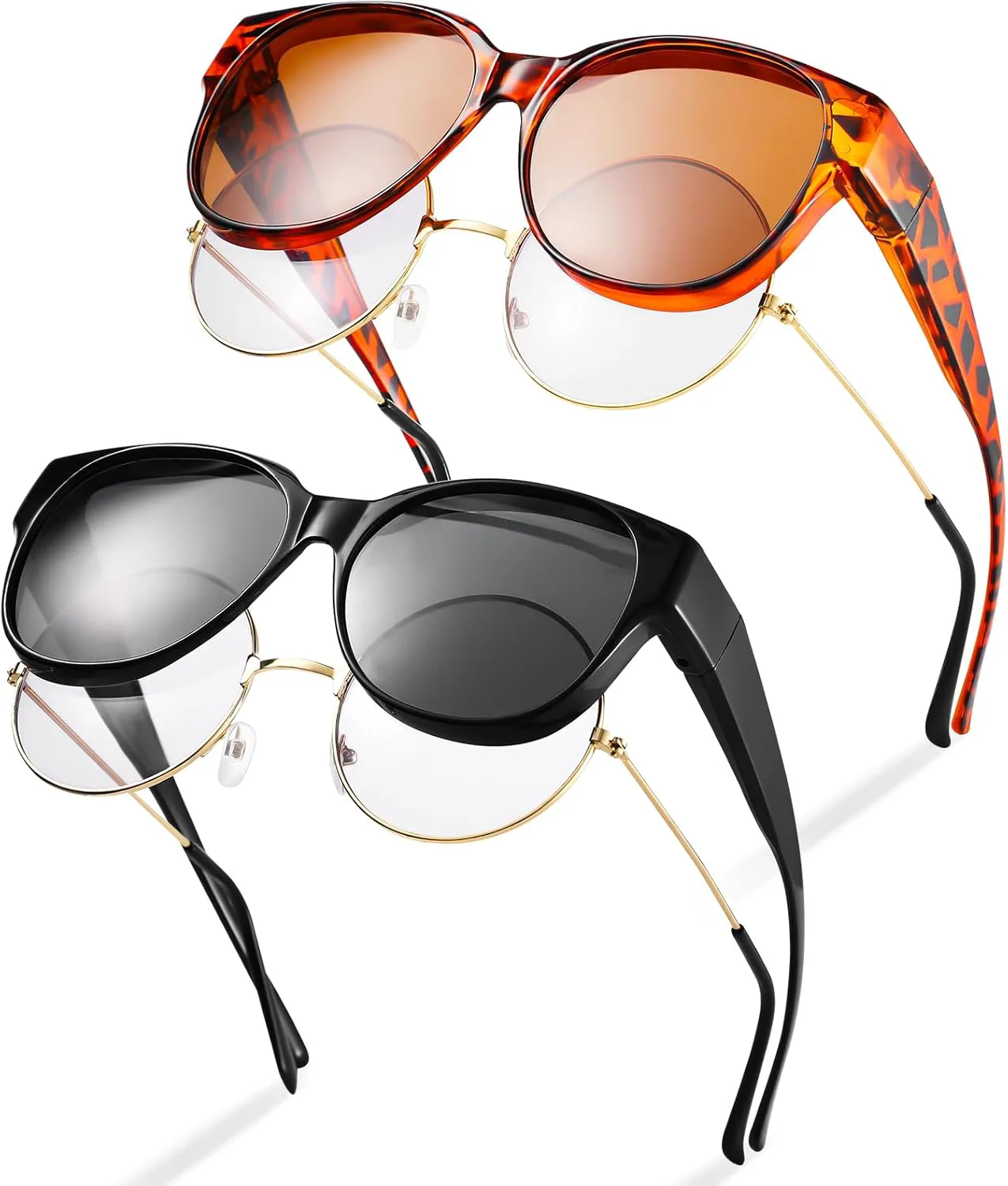 

2 поляризованные солнцезащитные очки для женщин, большие круглые солнцезащитные очки с защитой UV400, модные солнцезащитные очки GGSTDDUP, Black, Brown Tortoise