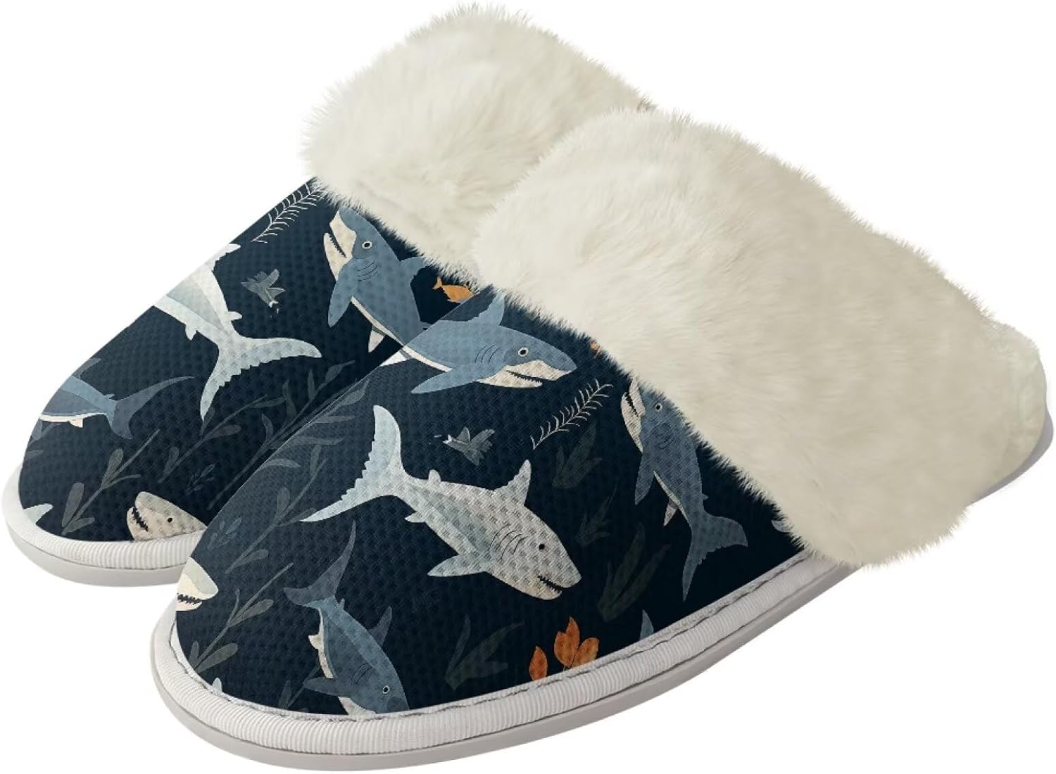 

Мужские плюшевые тапочки Pointodoor для дома и улицы, теплые и уютные, легкие мягкие тапочки без шнурков, размер 3-12, Cartoon Sharks