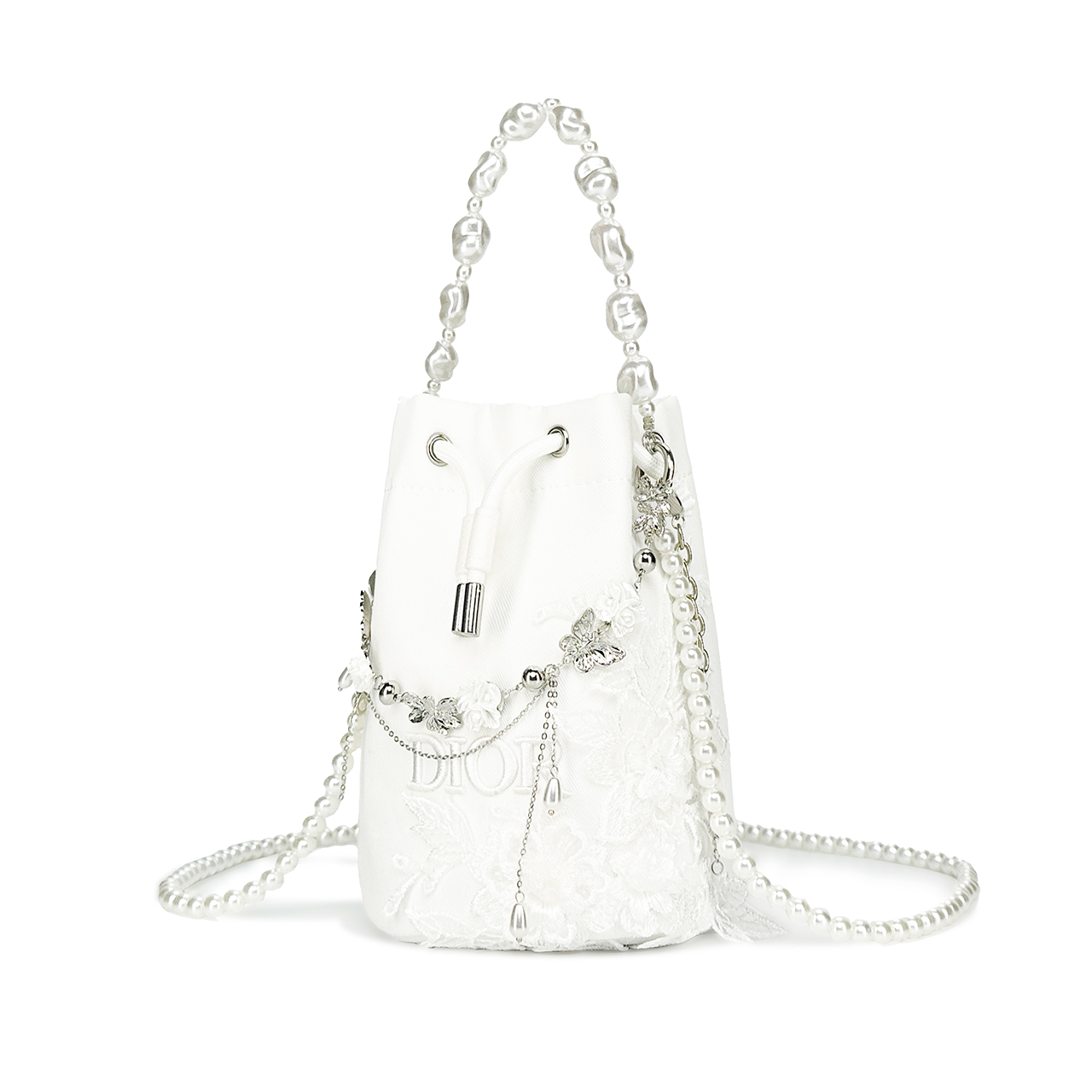 [Кастомная косметичка] Moon And Butterfly Weave, Shimmery Cat, переносная косметичка-ведро 12*12*23 см DIOR, pearl белый-brand exclusive — фото 4