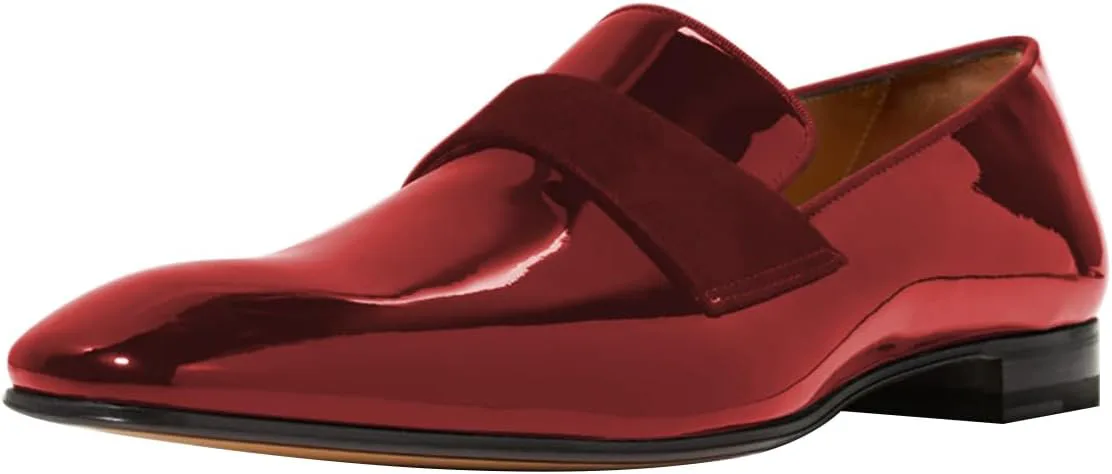 FSJ Men's Square Toe Slip-On Loafers Patent Leather Strap Across Comfortable Casual Formal Wedding Tuxedo Shoes Size 4-16 US, красный — фото 2