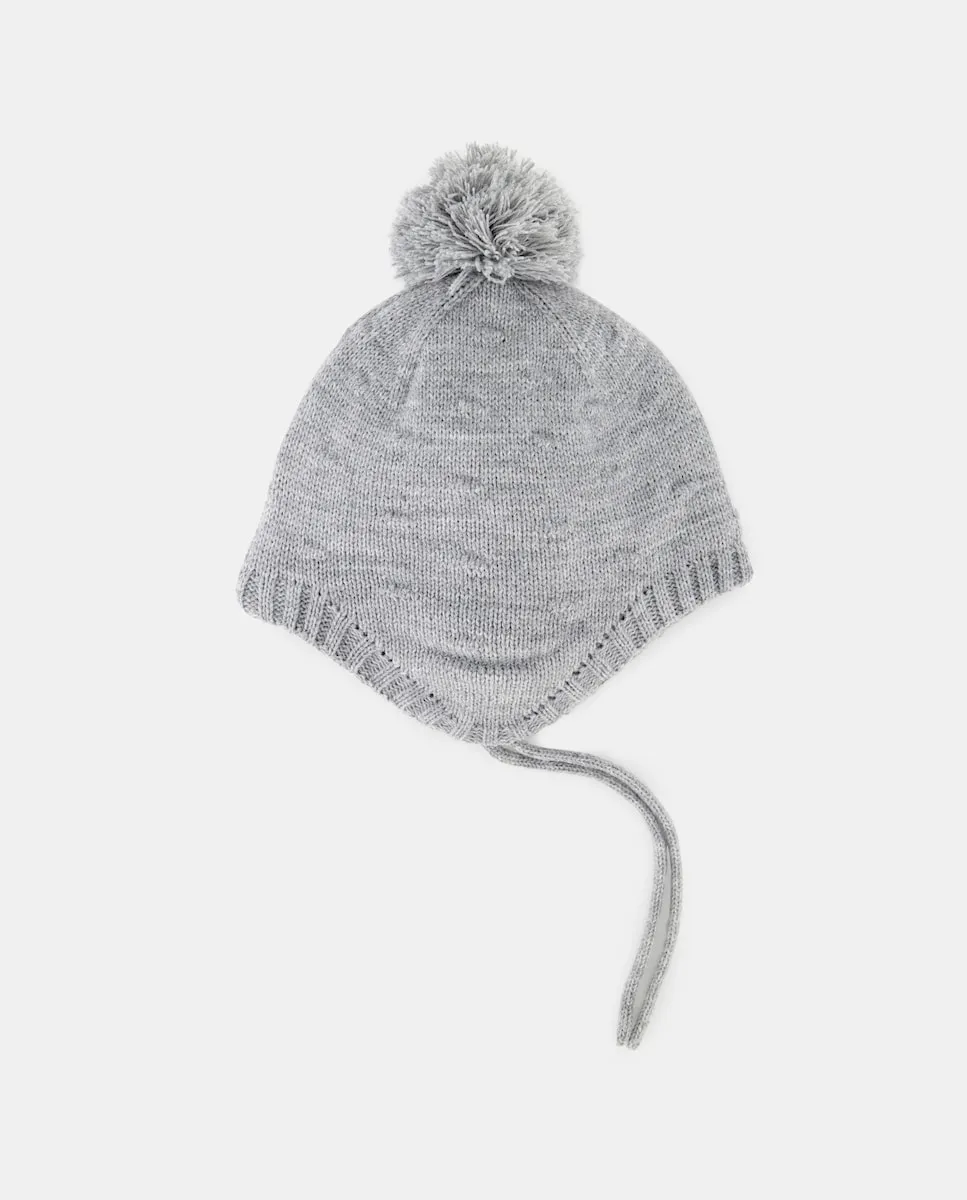 

Шапочка вязаная из гладкой пряжи с помпоном для младенца Baby El Corte Inglés, светло-серый