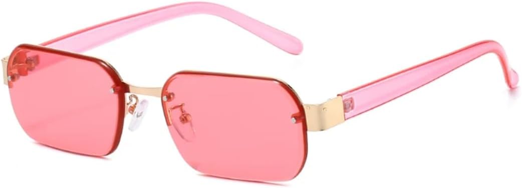 

Модные солнцезащитные очки без оправы для женщин в стиле ретро с заклепками, прозрачные линзы цвета океана, очки для мужчин с защитой от УФ-излучения UV400 HHZZYVY, Pink