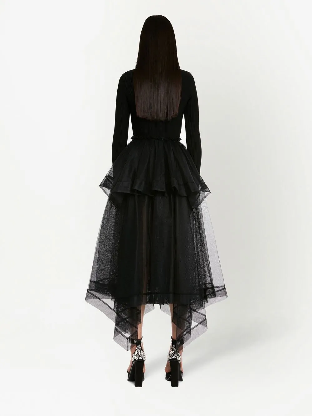 Ярусная юбка асимметричного кроя Alexander McQueen, черный — фото 4