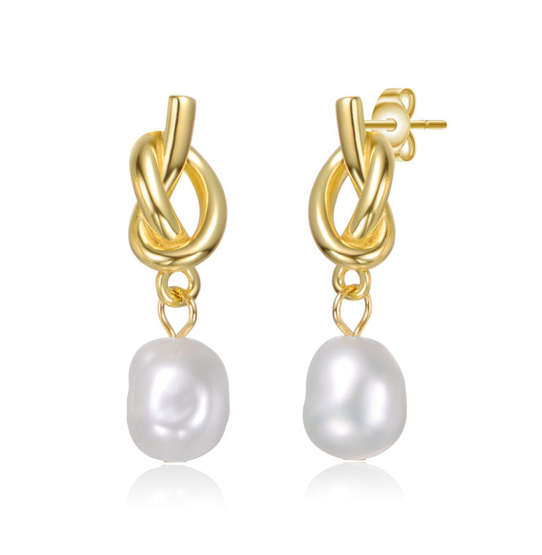 

Серьги-подвески Love Knot из стерлингового серебра 14 карат с позолотой и пресноводным жемчугом Genevive, золотой