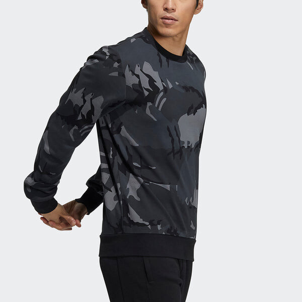 Толстовка Men's adidas Fi Aop Camo Swt Camouflage Sports Round Neck Pullover Dark Grey, серый — фото 4