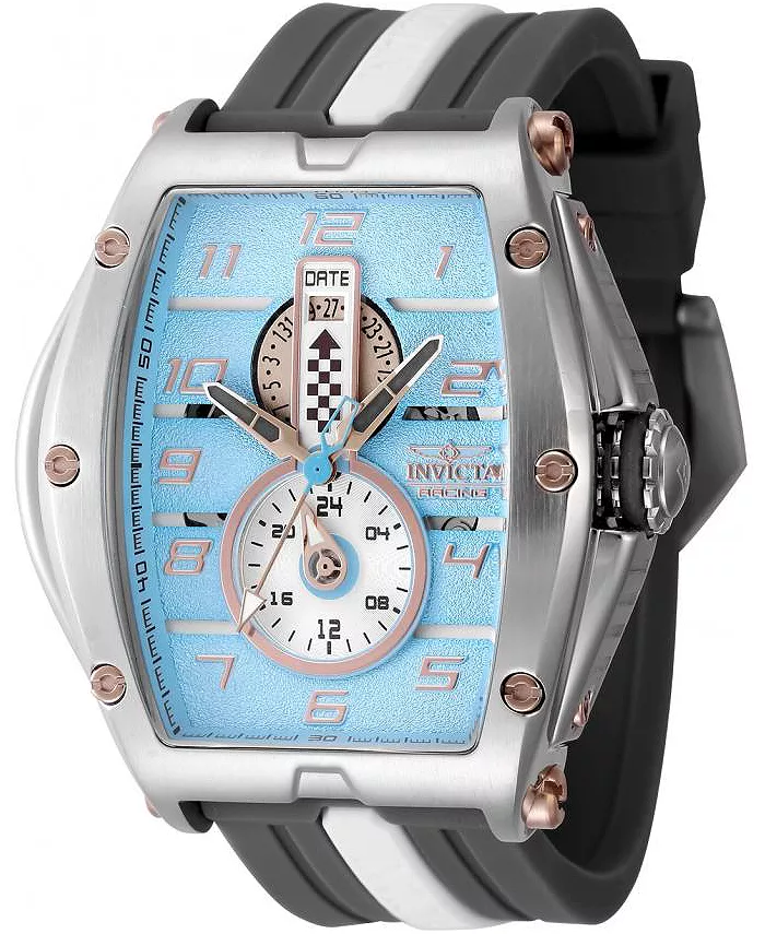 

Мужские часы Invicta Racing Quartz, модель 47385, многофункциональные, с белым, серебристым, коричневым, розовым золотом и светло-голубым циферблатом, синий