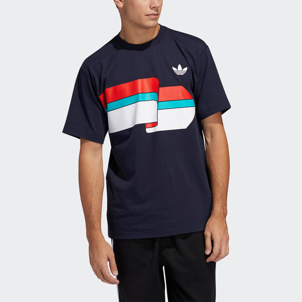 Футболка originals ripple tee colorblock printing sports short sleeve navy blue Adidas, синий — фото 3