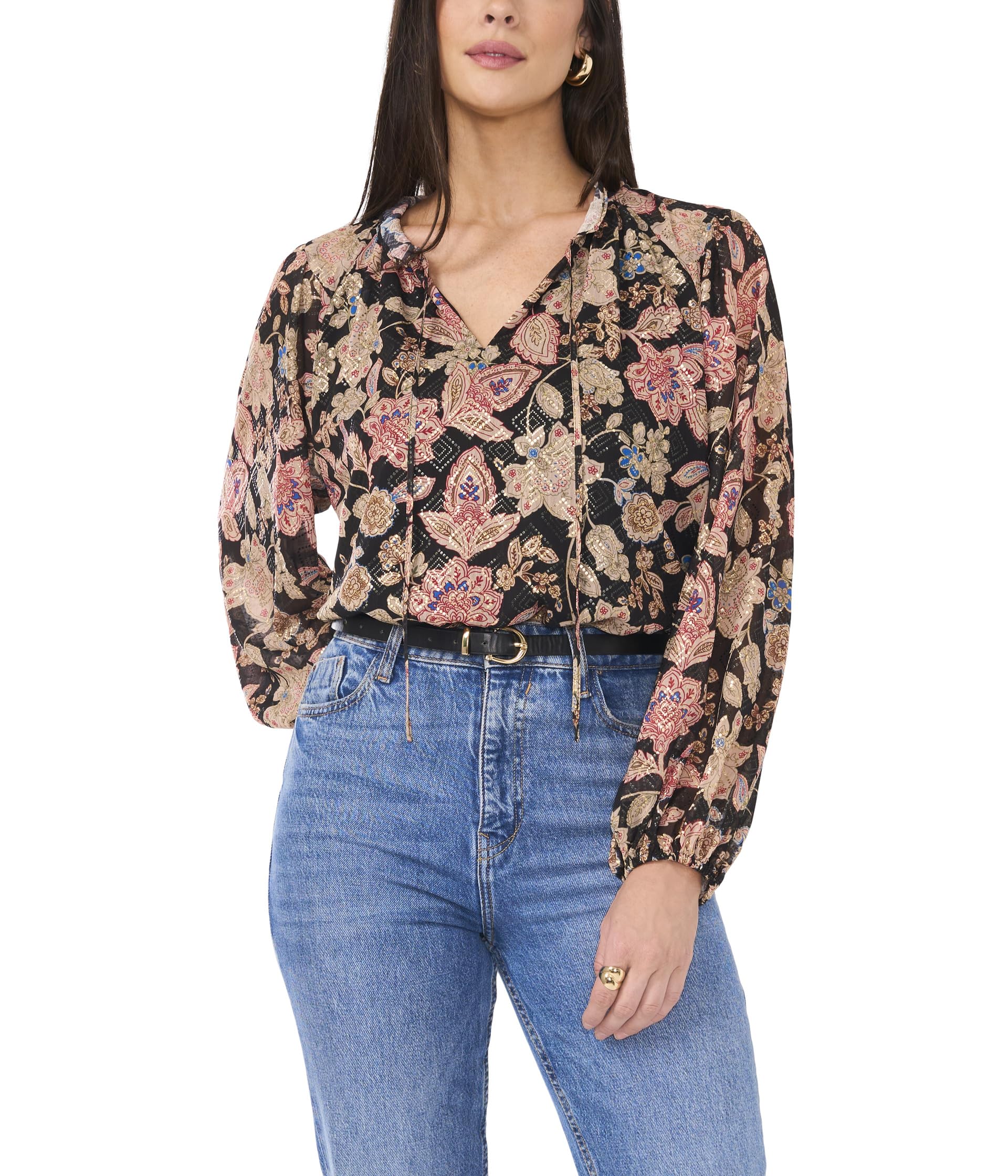

Блуза Vince Camuto Peasant Split Neck Long, цвет Rich Black