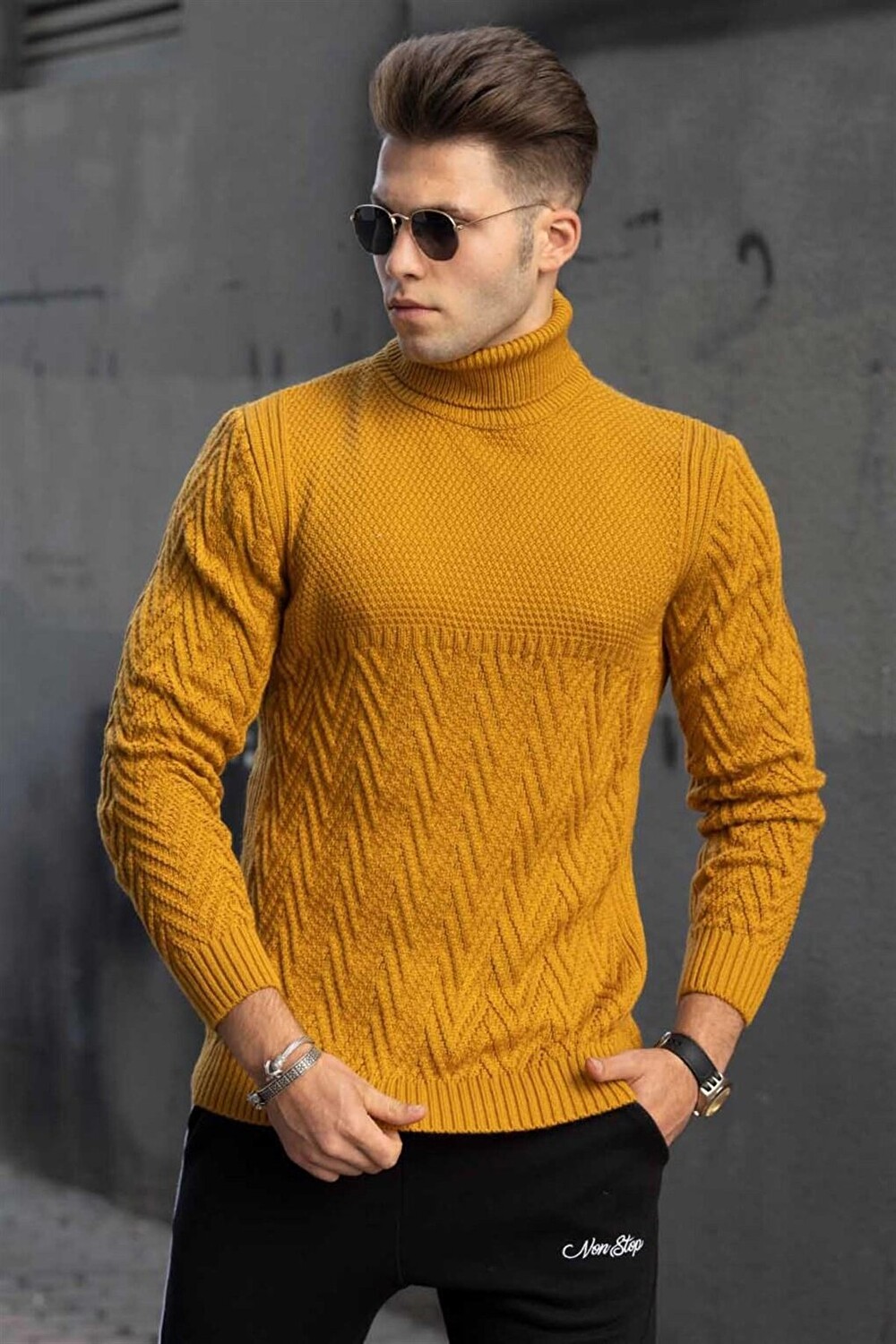 

Горчичный вязаный свитер Turtleneck с узором 4655 MADMEXT, Желтый, Горчичный вязаный свитер Turtleneck с узором 4655 MADMEXT