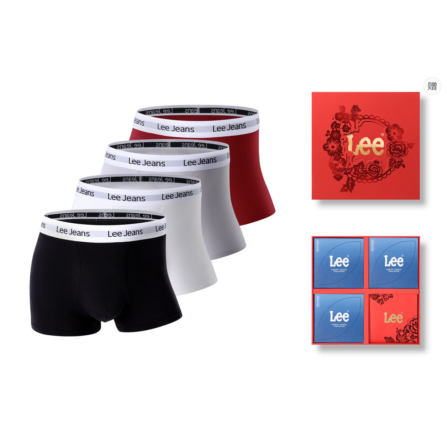

Комплект мужских трусов подарочный набор Lee, Box 4 Pack (черный+белый+серый+красный)