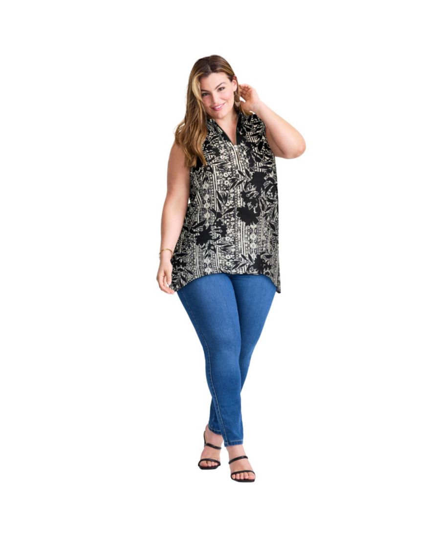 

Женская рубашка с асимметричным низом и застежкой-молнией AVENUE, Black aztec floral