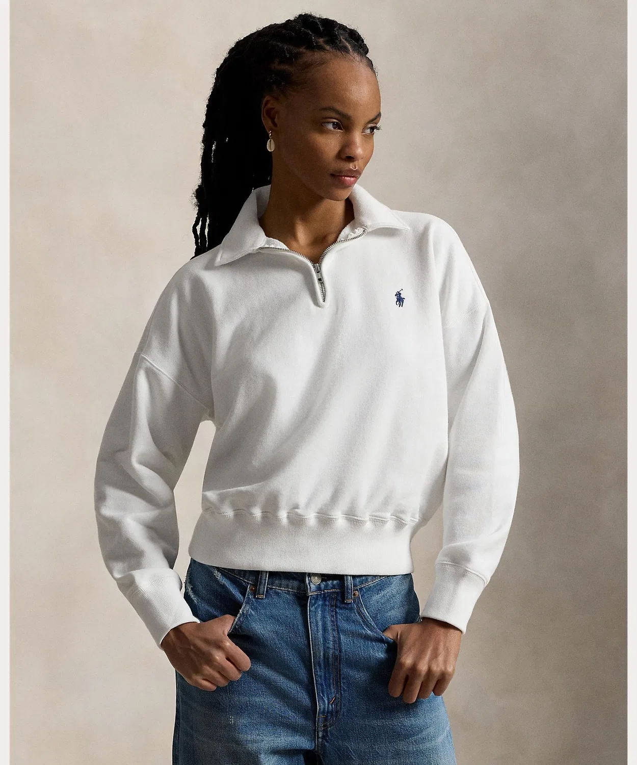 Флисовая куртка четверть-застежка Polo Ralph Lauren, хлопок/полиэстер, белый