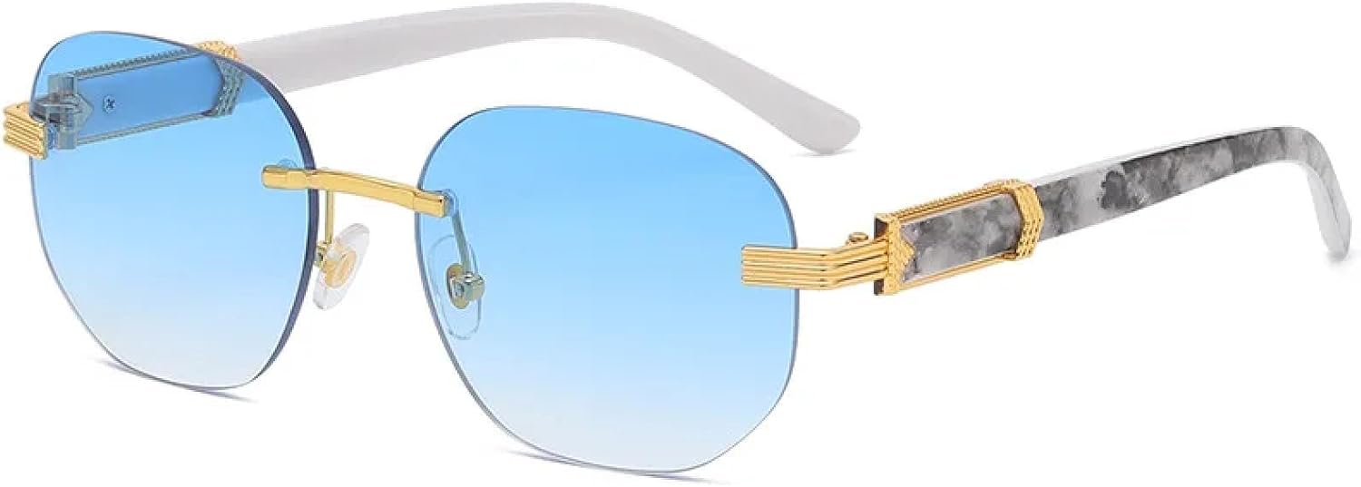 

Роскошные солнцезащитные очки без оправы для женщин и мужчин, модные винтажные маленькие солнцезащитные очки для путешествий и вождения, солнцезащитные очки с защитой от УФ-излучения UV400 TKKTLLT, Blue