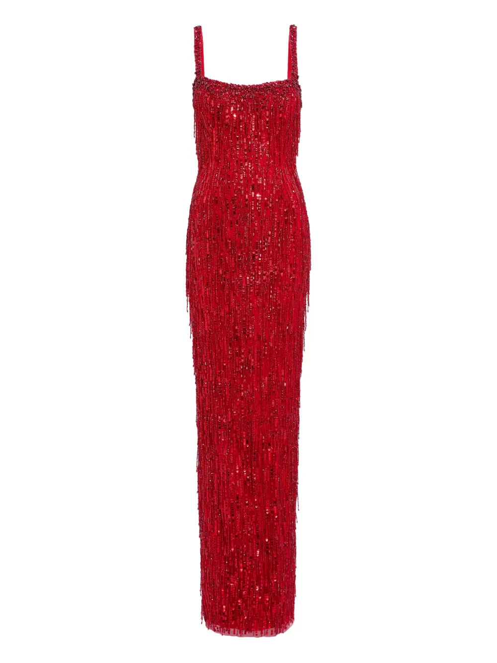 

Платье макси с пайетками и бахромой Jenny Packham, красный