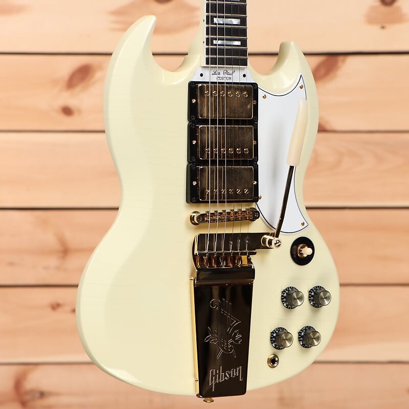 

Электрогитара Gibson 1963 SG Custom Reissue 3-Pickup with Maestro Ultra Light Aged - Classic White - 206403 - PLEK'd