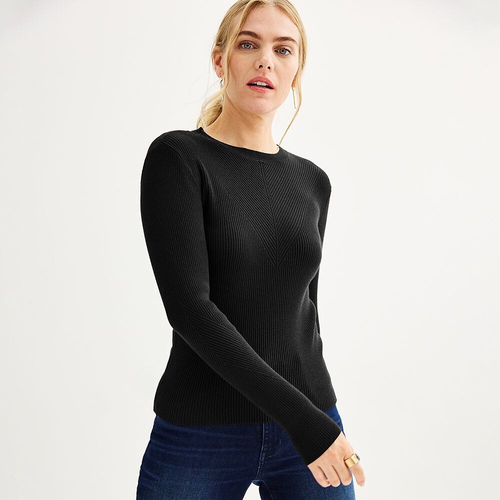 

Пуловер в рубчик Petite Nine West с круглым вырезом, цвет Mineral Black