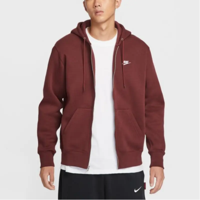 Куртка Club Men's Full Zip Fleece Hoodie Nike, темно-красный — фото 4