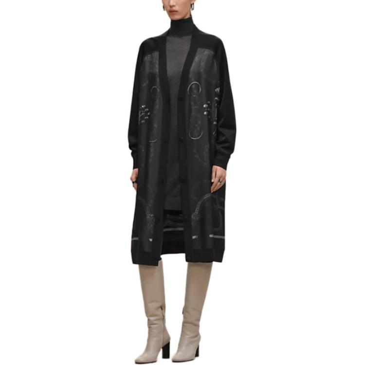 

Hermes Женский трикотажный кардиган черного цвета с V-образным вырезом и умеренным вырезом