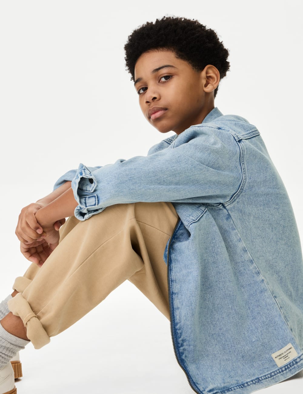 

Джинсовая рубашка на молнии Marks & Spencer, цвет Light denim
