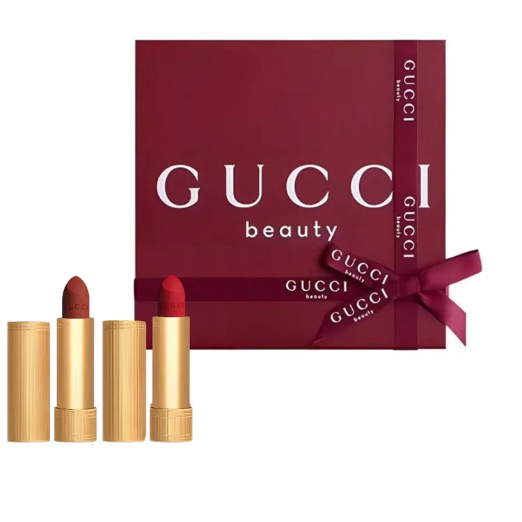 GUCCI Помада-стик Pleuche Golden Tube в подарочной коробке, бархатно-матовое покрытие, легко наносится, Velvet Mist #505+Velvet Mist #25