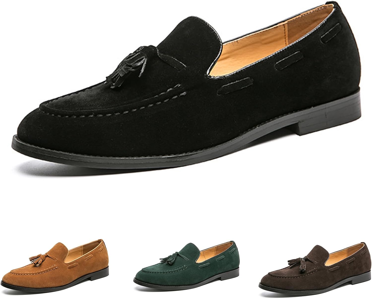 

Мужские замшевые туфли с кисточками Penny Loafers, классические слипоны с низким каблуком-блоком, офисная и деловая обувь, повседневные туфли для вождения, плоская повседневная обувь, большой размер 6-14 Nekgnl, черный