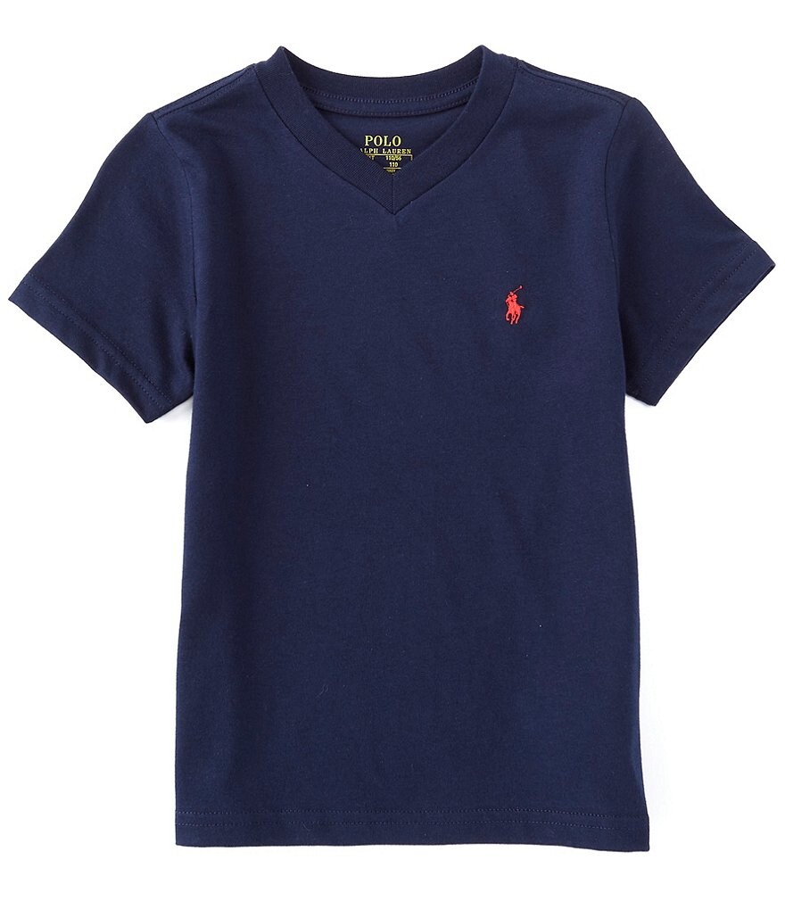 

Футболка с короткими рукавами и V-образным вырезом Polo Ralph Lauren Little Boys 2T-7, синий