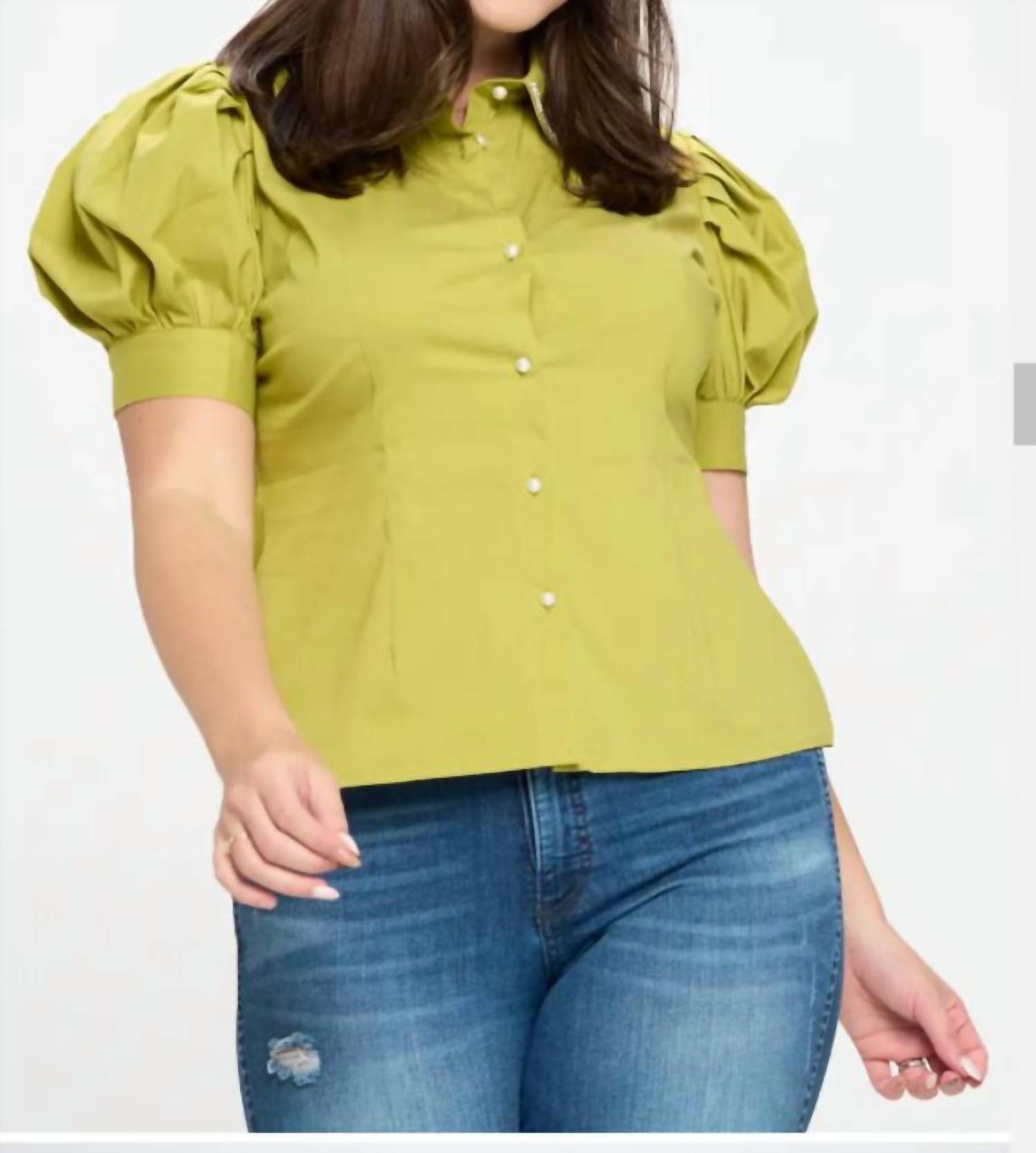 

Рубашка со стразовым воротником - Plus In Green Find Me Plus