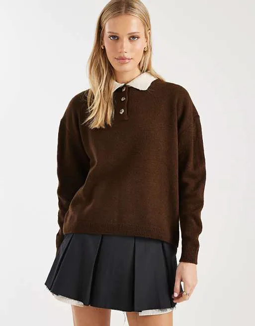 

Шоколадно-коричневый вязаный топ регби ASOS DESIGN