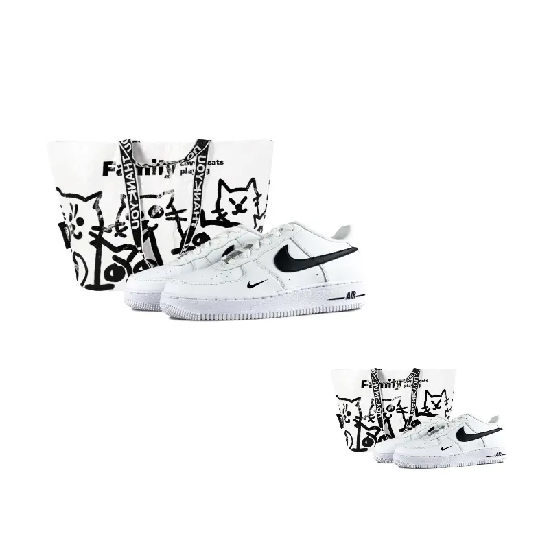 

Nike Air Force 1 противоскользящие износостойкие низкие скейтерские кроссовки унисекс черно-белые, цвет Black White