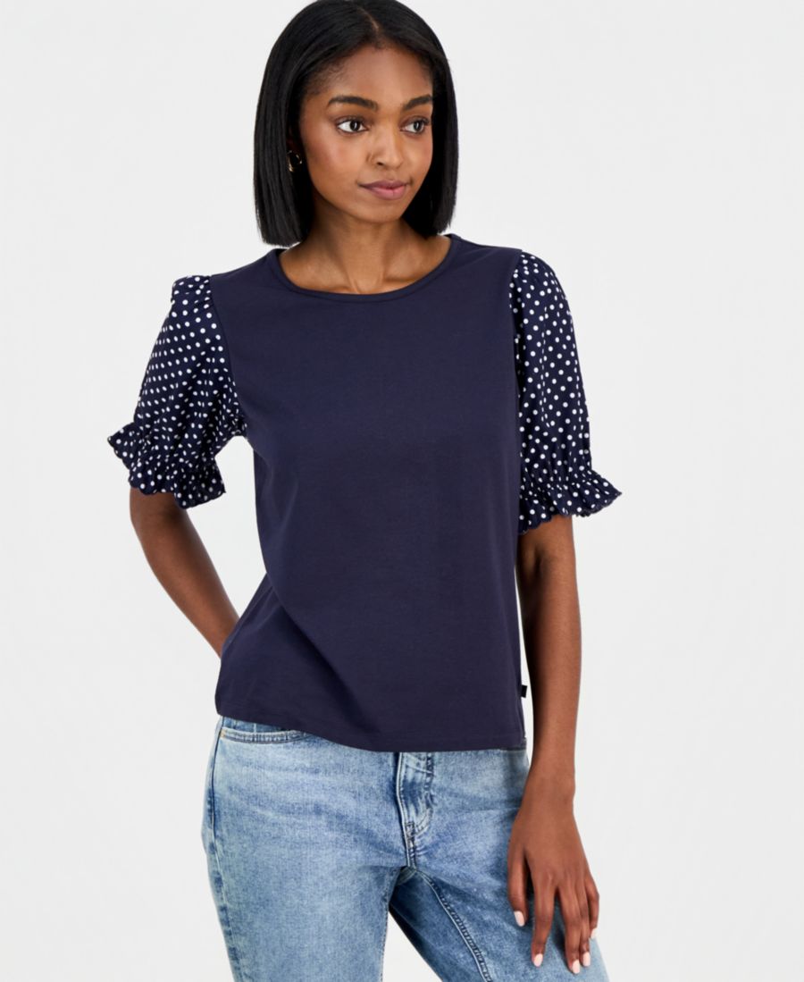 

Женская блузка с круглым вырезом и контрастными рукавами-фонариками Nautica Jeans, Night Sky