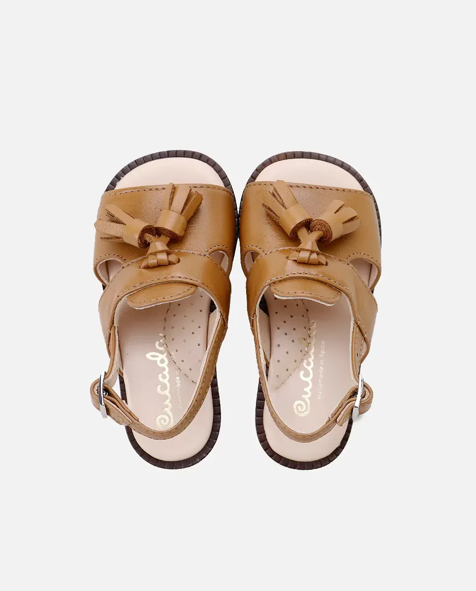 Унисекс открытые сандалии из кожи с кисточками Eli 1957, Camel — фото 4