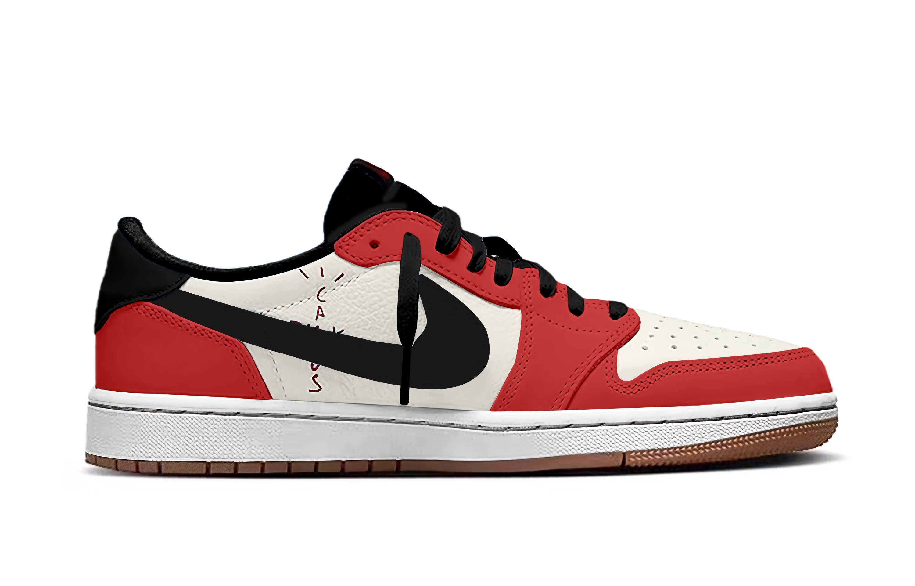 Travis Scott x Air 1 Chicago Travis Scott X AJ1 Низкие амортизирующие низкие винтажные баскетбольные кроссовки унисекс Jordan, черный красный — фото 4