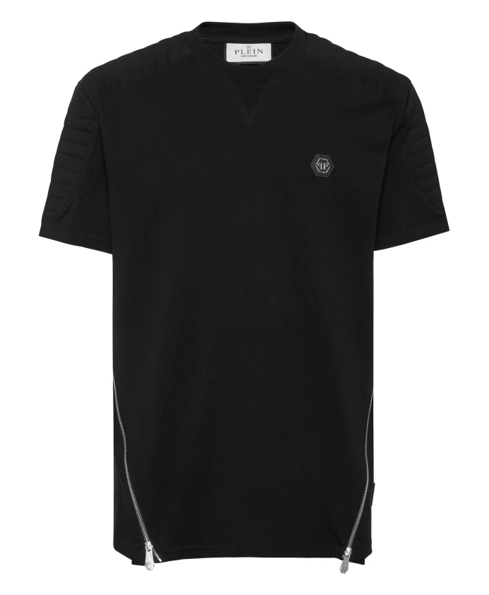

Футболка с подплечниками, круглым вырезом и шестиугольным вырезом. Philipp Plein, черный