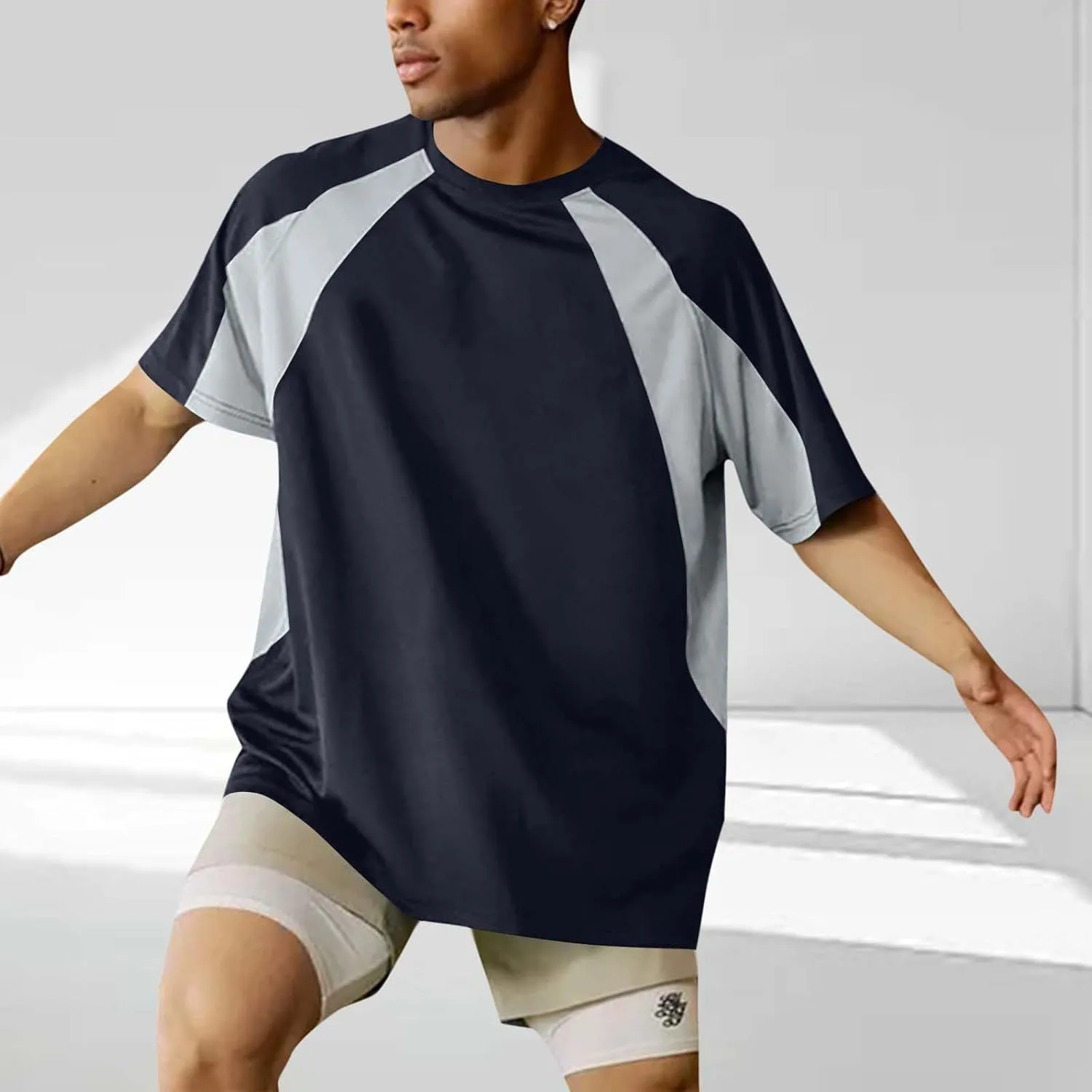 Мужская футболка Quick Dry Athletic Running с коротким рукавом и цветным блоком — фото 2