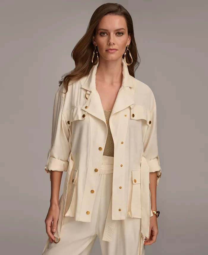

Женская куртка с поясом и карманами Donna Karan New York, слоновая кость/кремовый