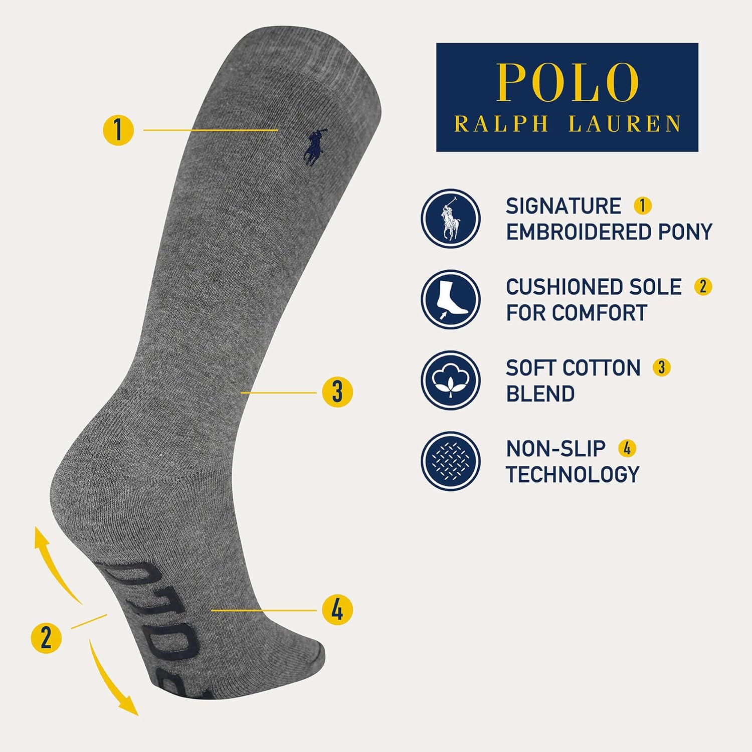 POLO RALPH LAUREN Мужские повседневные уютные носки Gripper Lounge, Royal Blue — фото 2