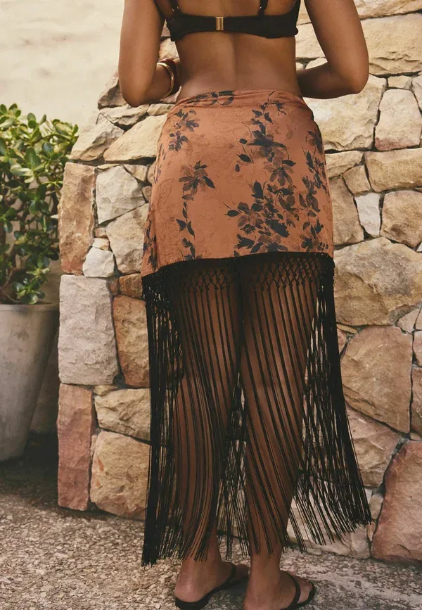 Юбка макси Next, rust brown floral jacquard, ржаво-коричневый цветочный жаккард — фото 2