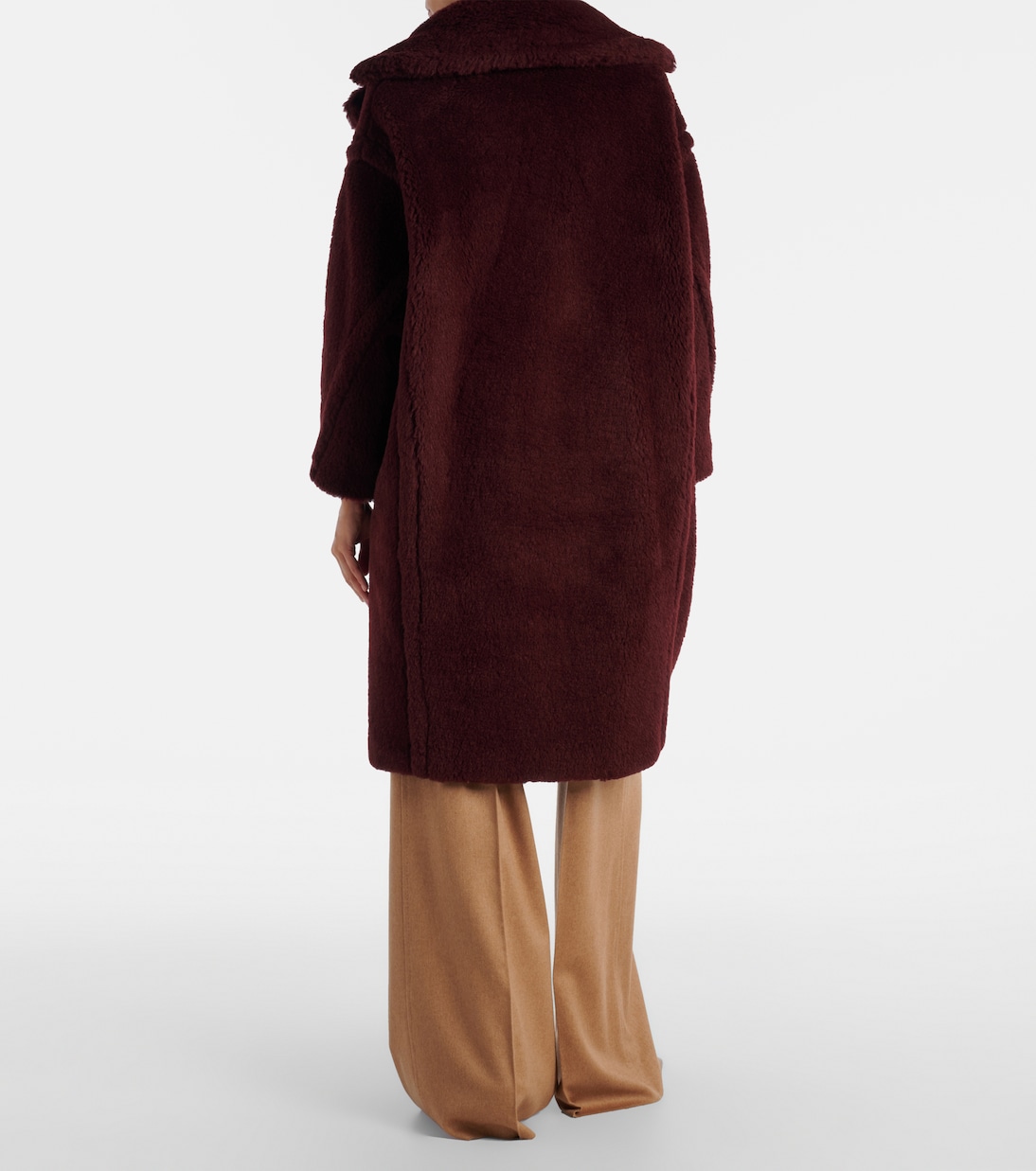 Пальто из шерсти альпаки Teddy Bear, шерсти и шелка Max Mara, Ciliegia — фото 3