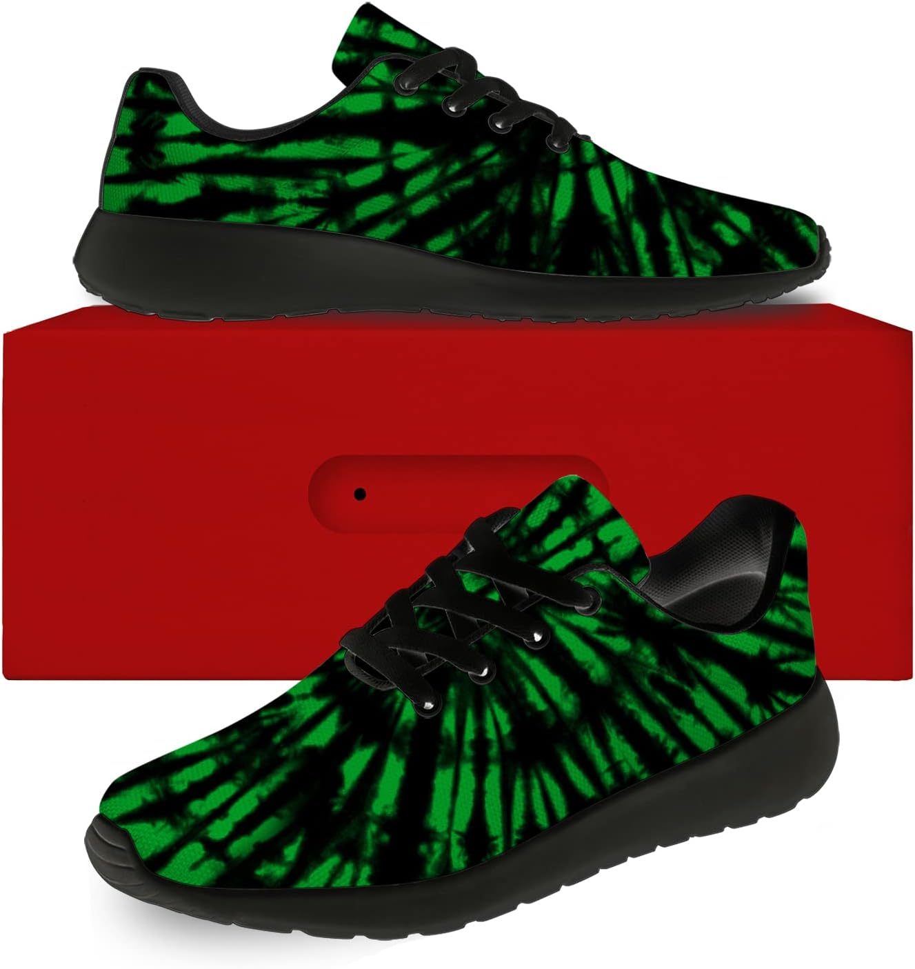 Кроссовки Horethy Tie Dye для женщин и мужчин, беговые кроссовки, женские и мужские прогулочные, теннисные кроссовки, удобные спортивные кроссовки для джоггинга, подарки, черный/зеленый — фото 2