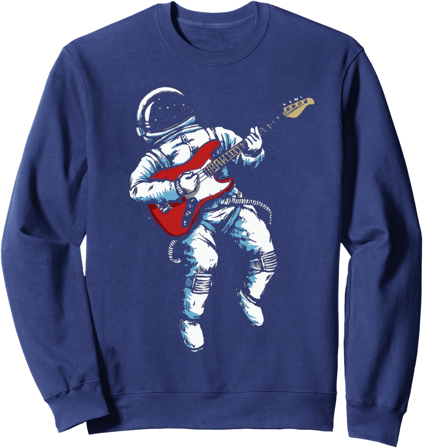 

Футболка с изображением электробас-гитары, космонавта и четырехструнной модели, синяя, размер S Giant Step Design Co.