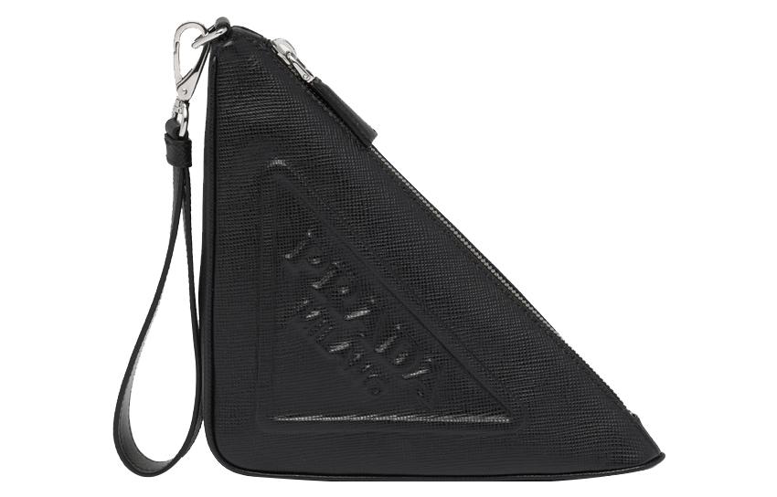 

PRADA Кожаный треугольный клатч мужской черный