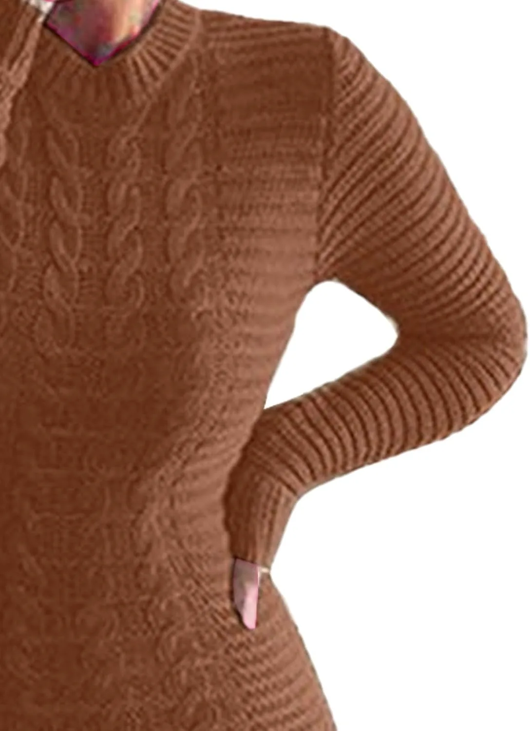 Платье-свитер для женщин Bodycon с длинным рукавом, вязаное резинкой, макси, приталенное Generic, коричневый — фото 4