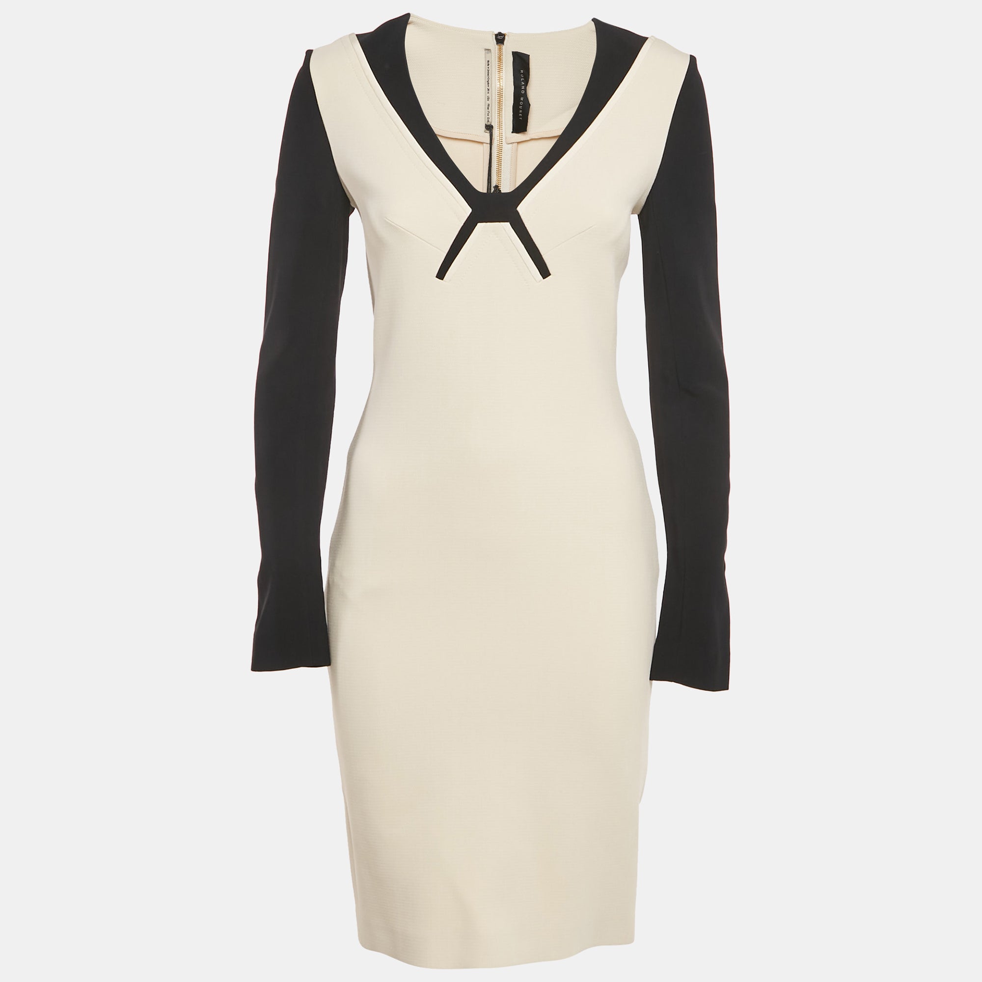 

Платье до колена из эластичного крепа кремового цвета от Roland Mouret