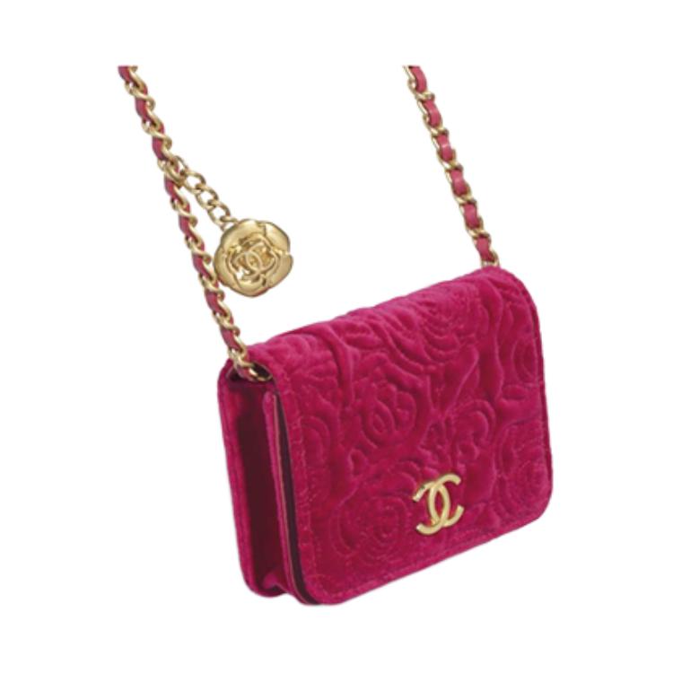 CHANEL WOC Velour Gold Coin Bag, одноручная нагрудная сумка-кошелек для женщин, маленькая, персиково-розовая — фото 2