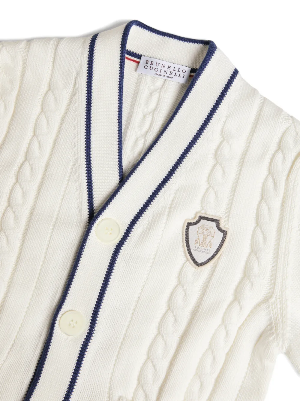 Кардиган из хлопка с косами и логотипом Brunello Cucinelli Kids, белый — фото 3