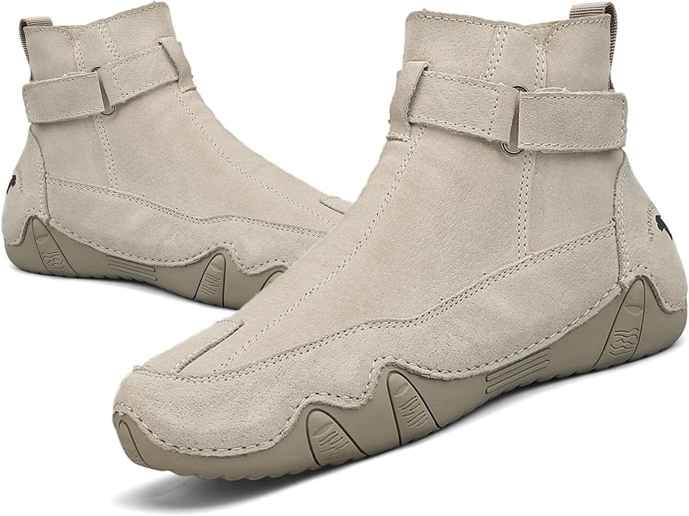 

Мужские замшевые ботинки чукка с застежкой-липучкой, боковой молнией, модные, удобные, высокие ботинки до щиколотки, повседневные, ручной работы, мягкие, для прогулок и походов Aivyfaja, Sand Color